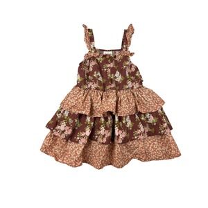 Happy Threads Girl's Dress Size 5Y‎ Floral Print Tiered Ruffle Sleeves Brown